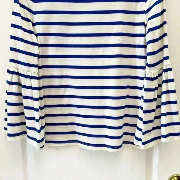 Banana Republic Bell Sleeve Top Supima Cotton Stripes White & Blue XS - Picture 9 of 16